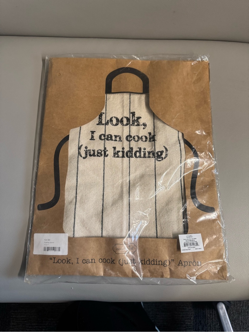 NWT Mud Pie Striped Cream Kitchen Apron with Humorous Print